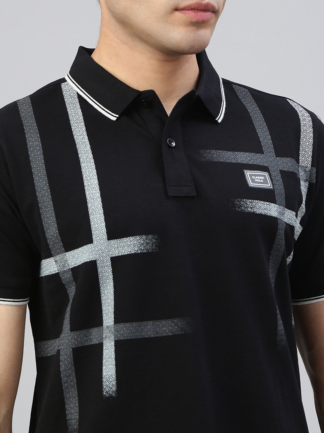 Classic Polo Men's Half Sleeve Black/White Polo Neck Slim Fit Printed T-Shirt||RAY POLO - 05 B SF P