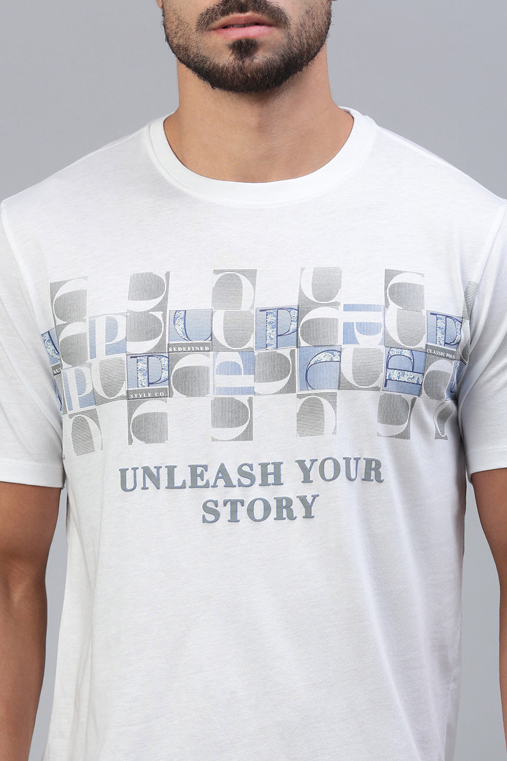 Classic Polo Men's Half Sleeve White Crew Neck Slim Fit Printed T-Shirt