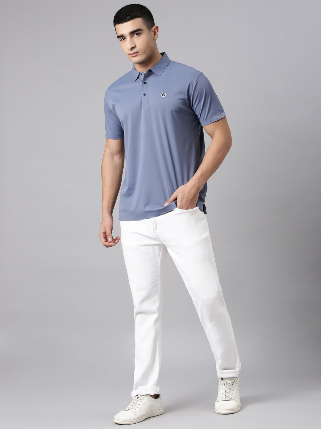 Classic Polo Men's Half Sleeve Blue Polo Neck Slim Fit Solid Premium Cotton T-Shirt | UNICO - 172 SF P