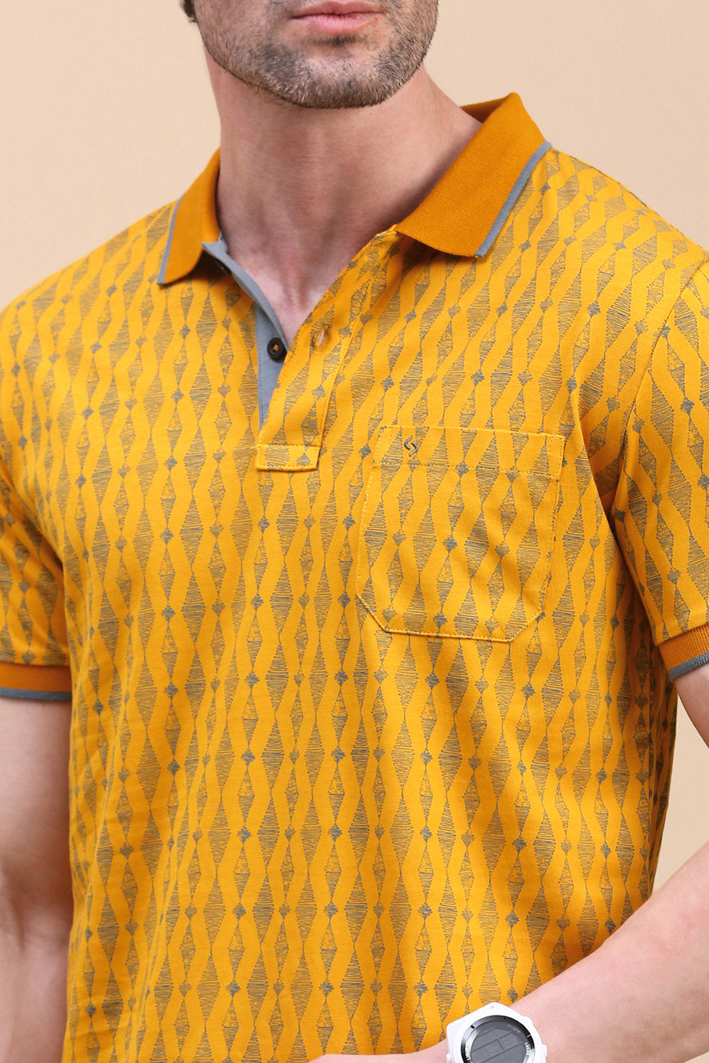 Classic Polo Men's Half Sleeve Mustard Polo Neck Slim Fit All-Over Print T-Shirt