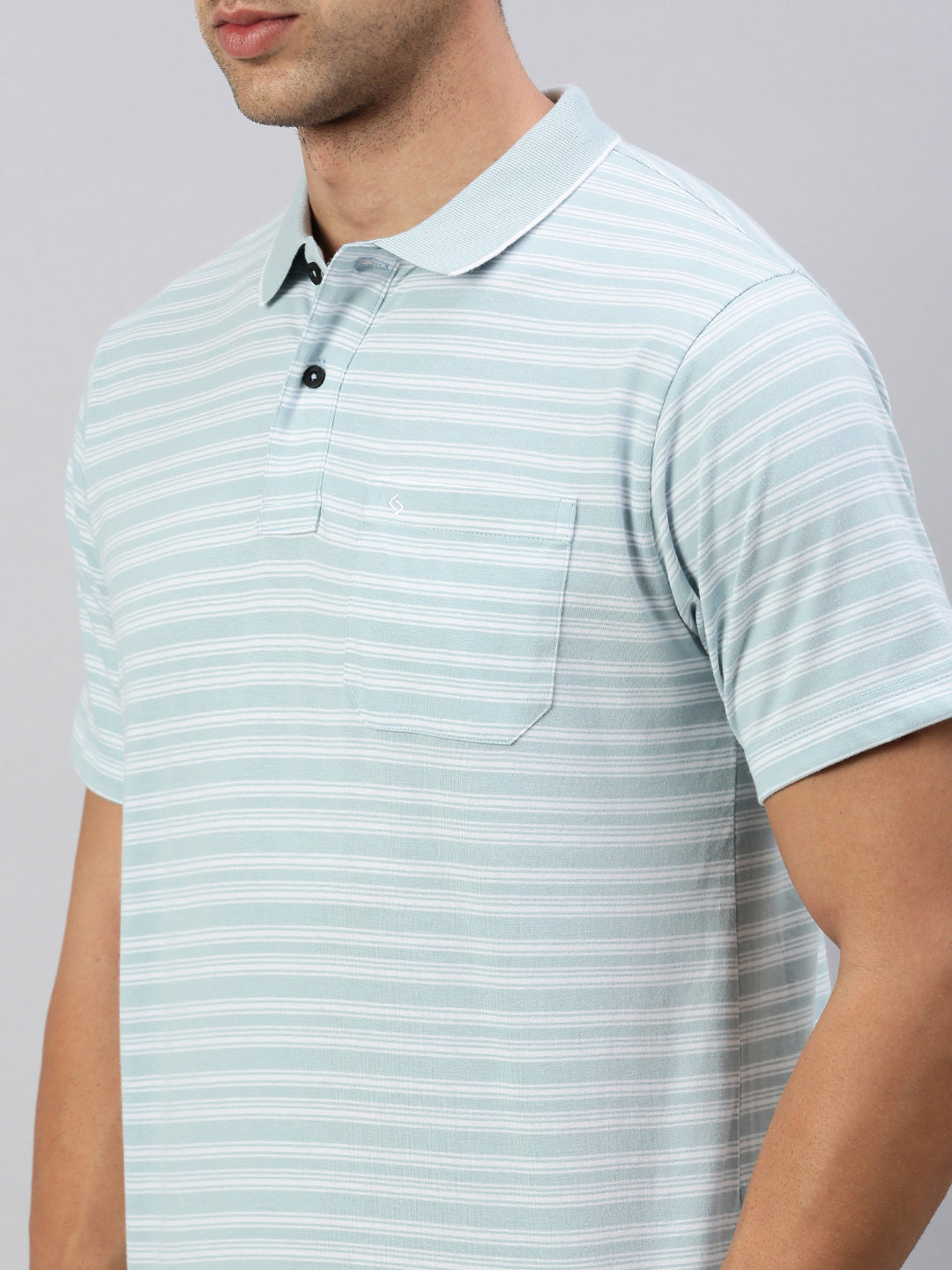 Classic Polo Men's Half Sleeve Lt.Green/White Polo Neck Authentic Fit Striped T-Shirt | FEEDERS - 261 A AF P