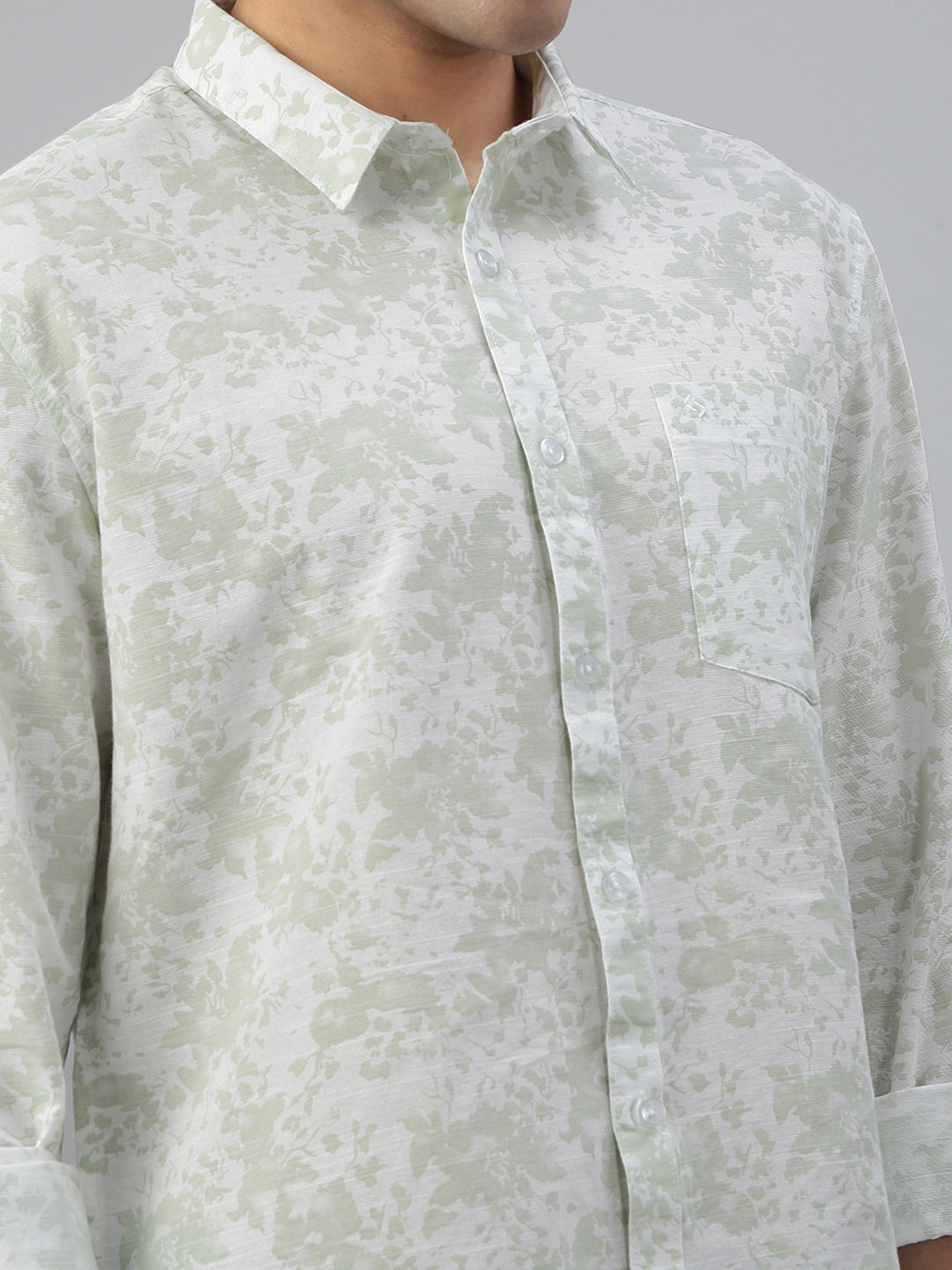 Classic Polo Men's Full Sleeve Lt.Green/White Polo Neck Slim Fit All Over Print Shirt||SQ1-CL-09 A-FS-PRT-SF