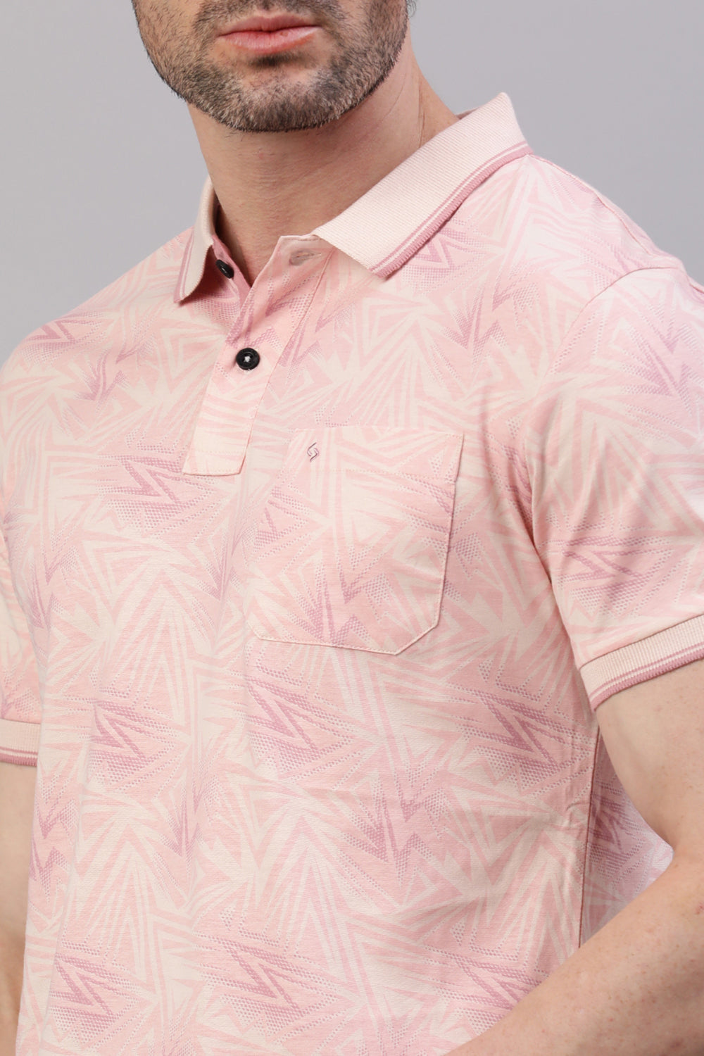 Classic Polo Men's Half Sleeve Peach Polo Neck Slim Fit All Over Print T-Shirt | BELLO - 319 A SF P