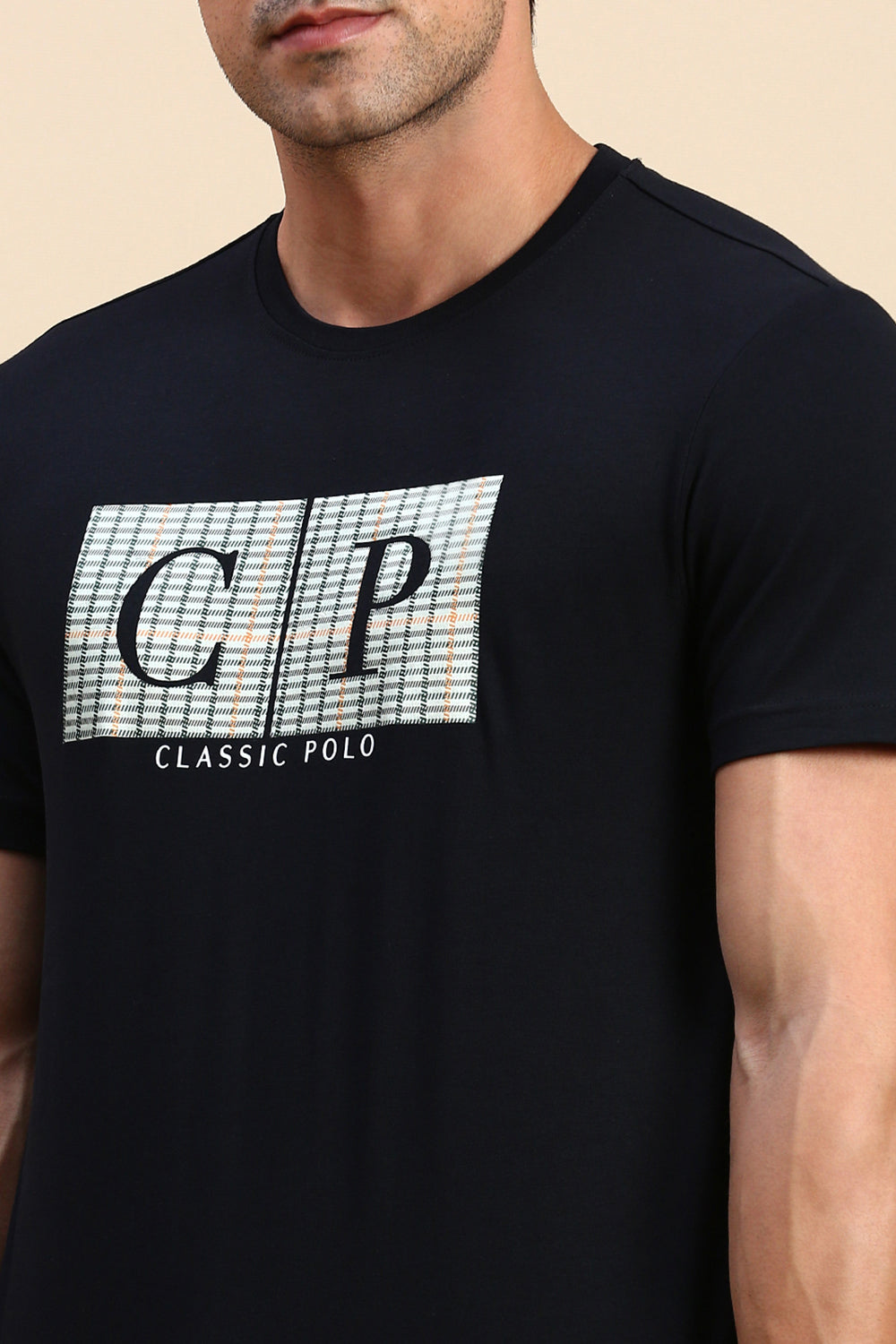 Classic Polo Men's Half Sleeve Black Crew Neck Slim Fit Printed T-Shirt | ELITE-CREW-21 A SF C