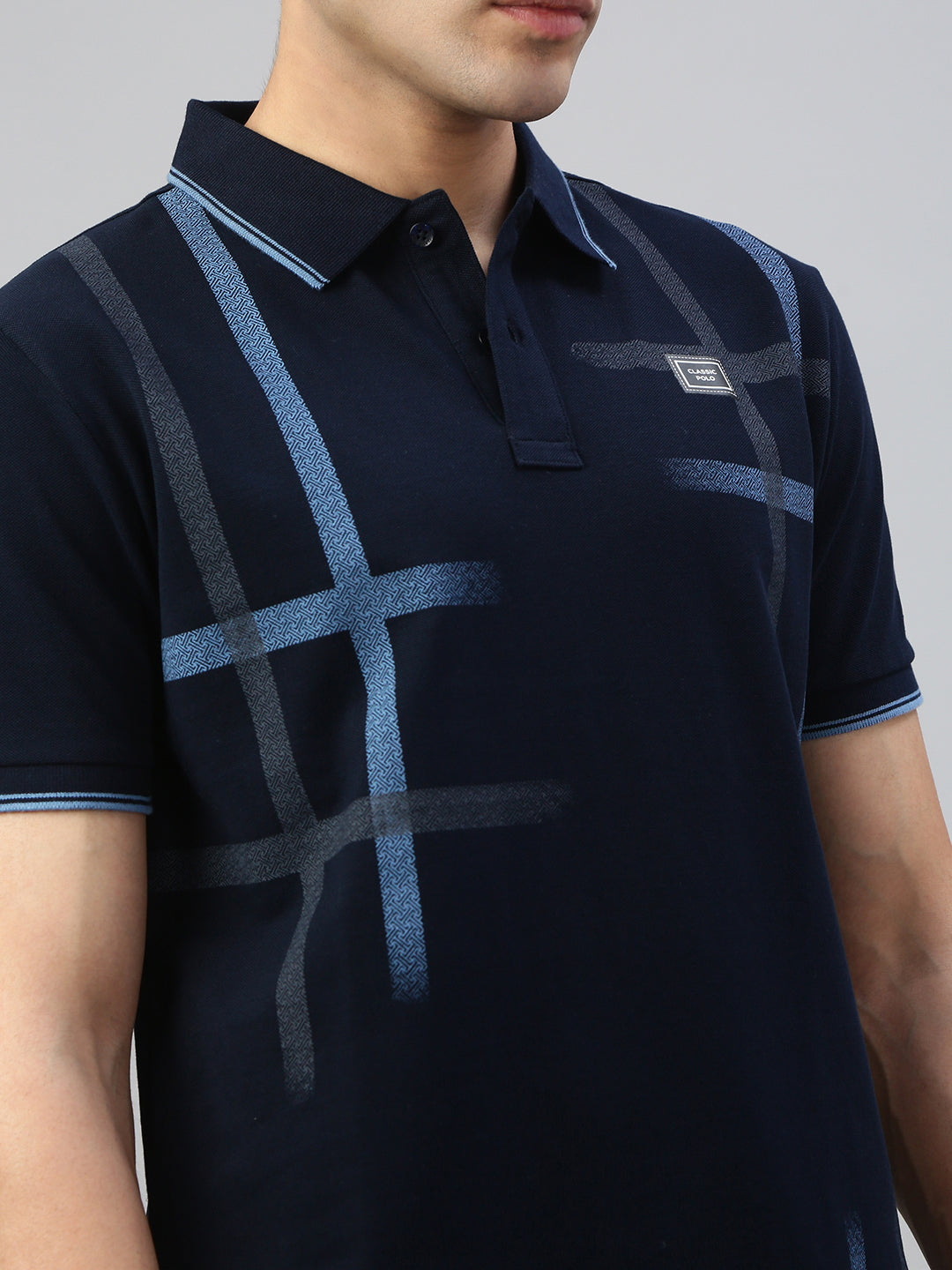 Classic Polo Men's Half Sleeve Black/Blue Polo Neck Slim Fit Printed T-Shirt||RAY POLO - 05 A SF P