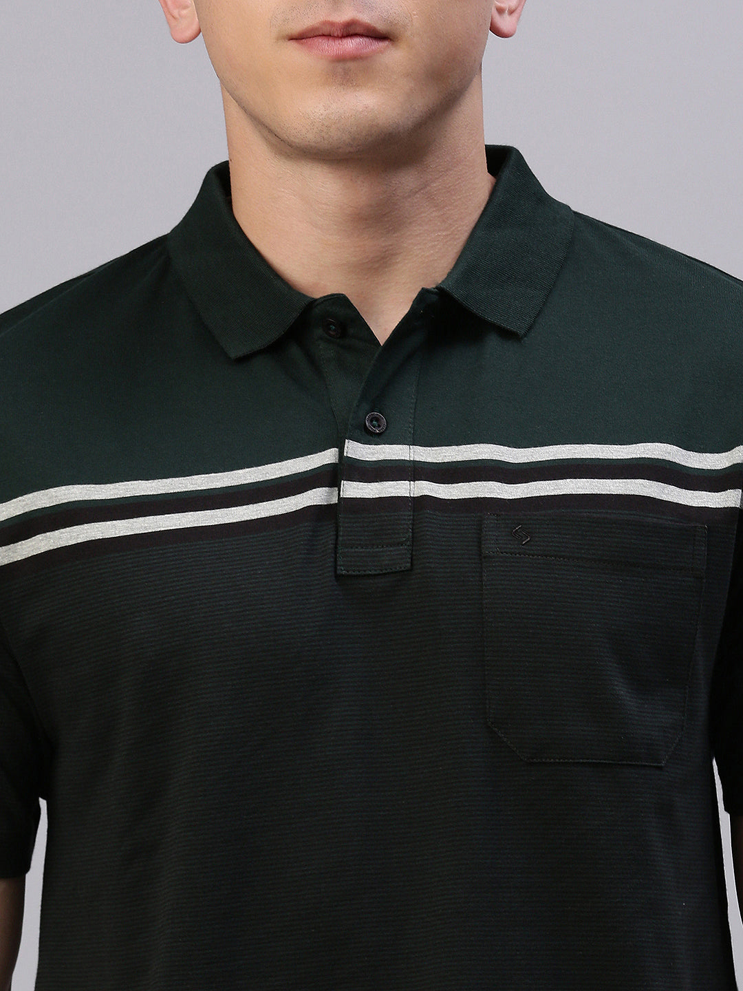 Classic Polo Men's Half Sleeve Black/Dark Green Polo Neck Authentic Fit Striped T-Shirt||MEL - 265 A AF P