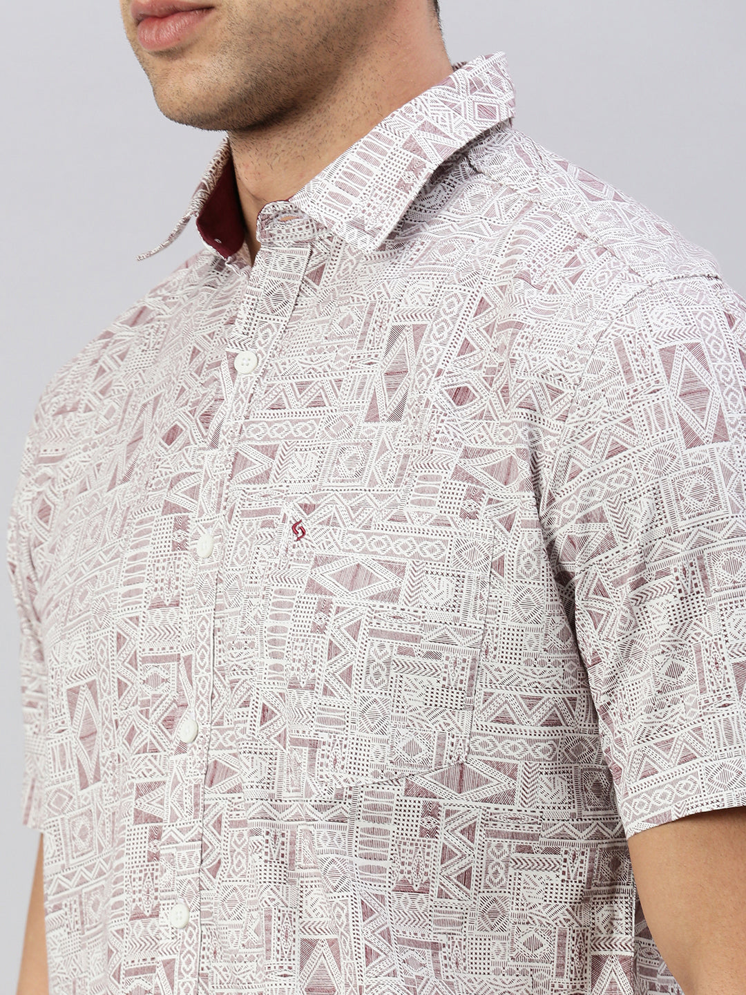 Classic Polo Men's Half Sleeve White/Maroon Slim Fit Printed Casual Shirt | SP2-CL-37 A-HS-PRT-SF