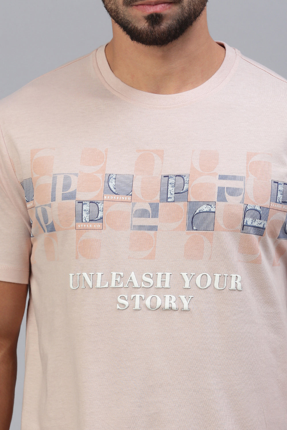 Classic Polo Men's Half Sleeve Beige Crew Neck Slim Fit Printed T-Shirt