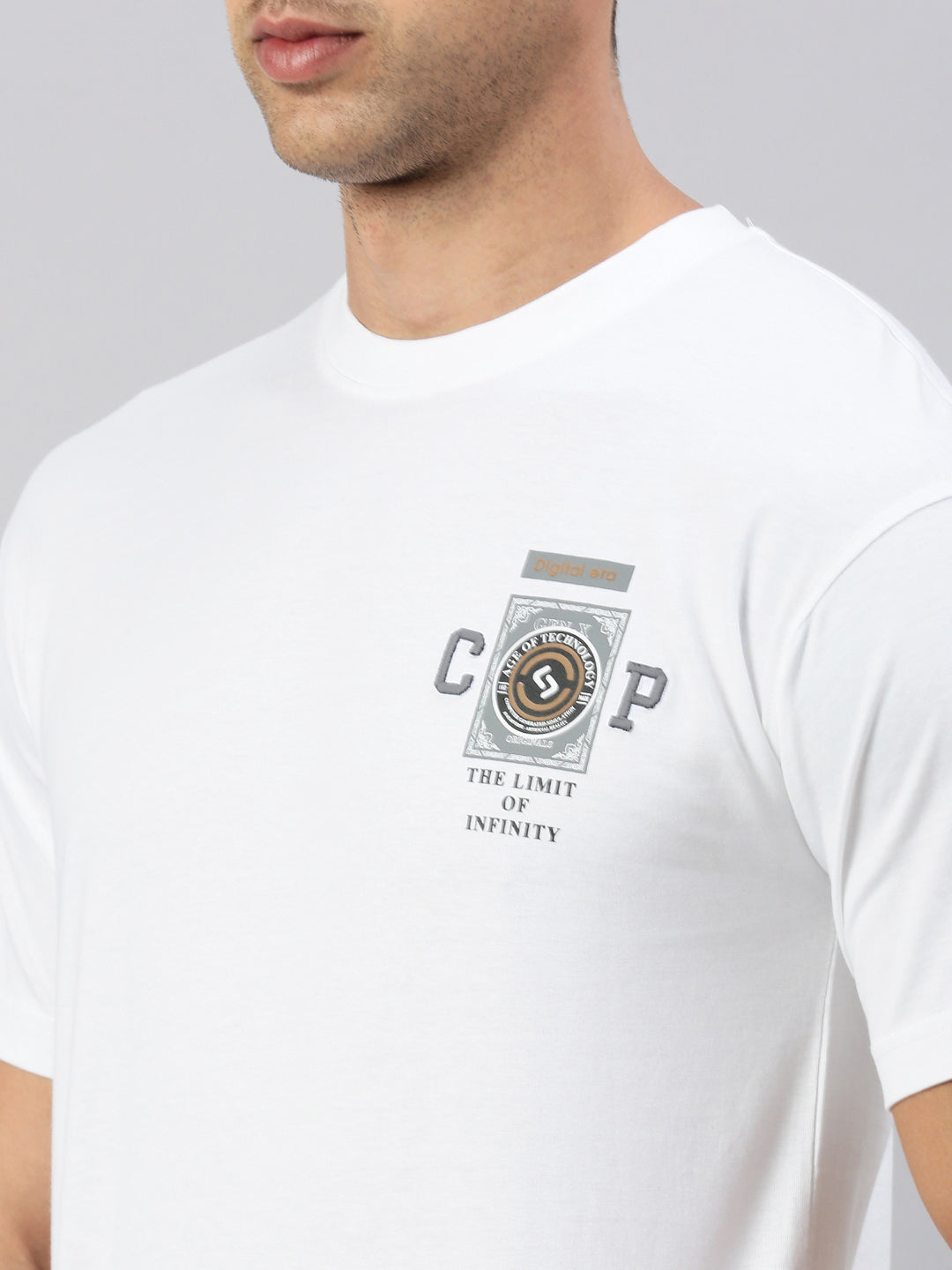 Classic Polo Men's Half Sleeve White Crew Neck Slim Fit Printed Oversized T-Shirt | GENX-CREW 52 A SF C
