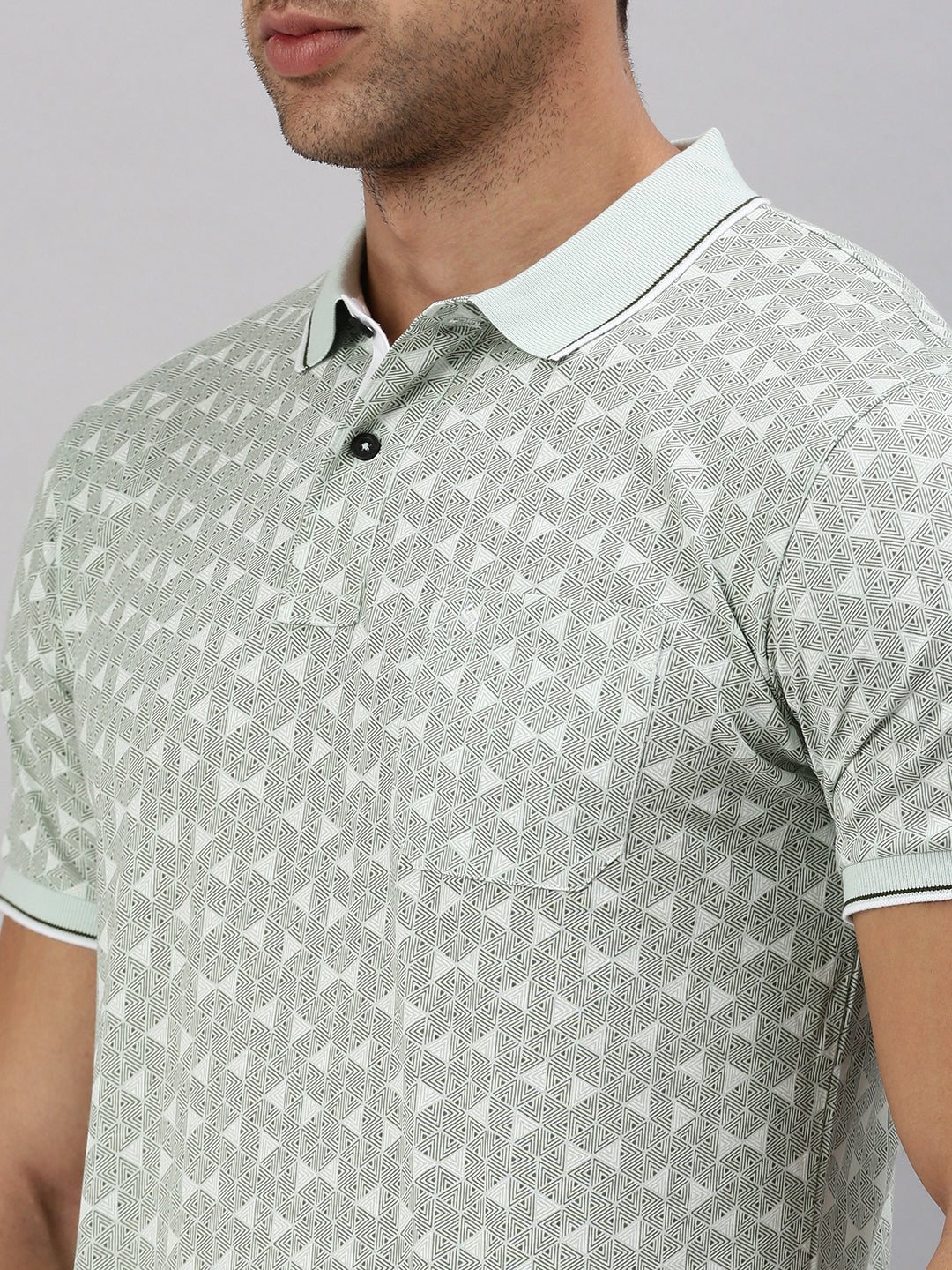 Classic Polo Men's Printed Lt.Green Cotton Slim Fit Half Sleeve T-Shirt | BELLO - 290 B SF P