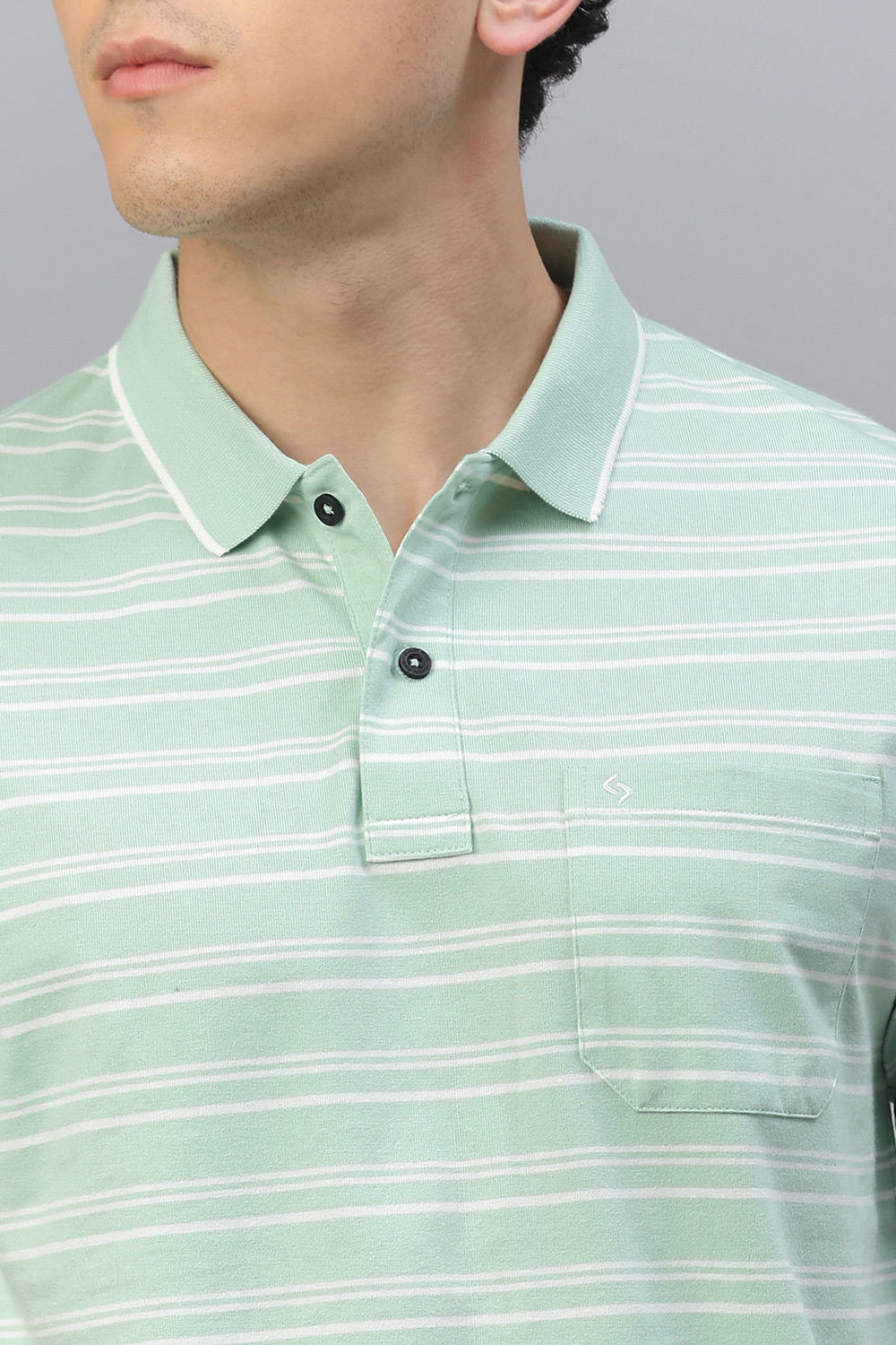 Classic Polo Men's Half Sleeve Lt.Green/White Polo Neck Authentic Fit Striped T-Shirt