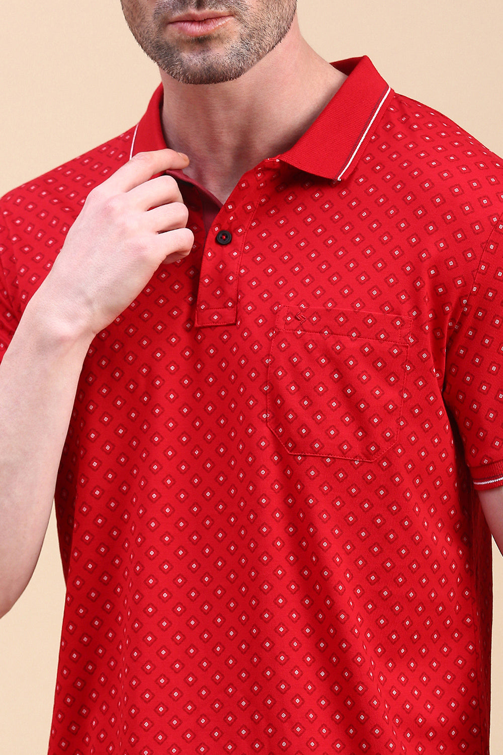 Classic Polo Men's Half Sleeve Red Polo Neck Slim Fit All Over Print T-Shirt | BELLO - 321 A SF P