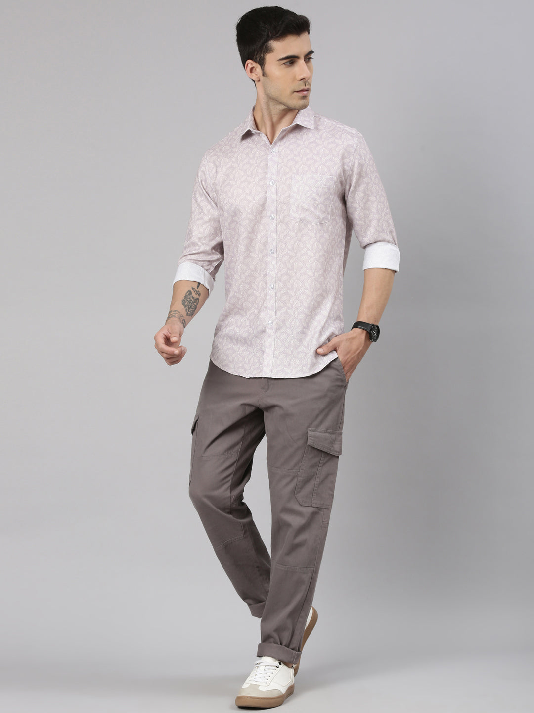 Classic Polo Men's Full Sleeve Multicolor Polo Neck Slim Fit All-Over Print Cotton Shirt | SQ2-EL-63 B-FS-PRT-SF