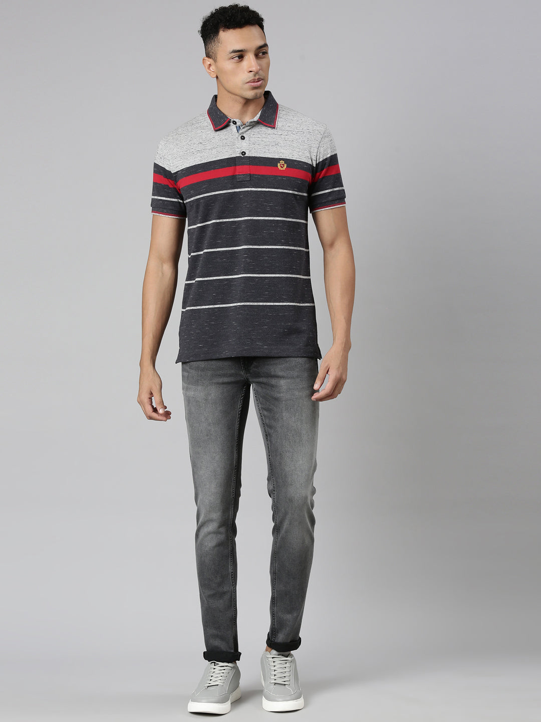 Classic Polo Men's Polo Neck Cotton White/Navy Slim Fit Striped T-Shirt | VTA-279 A SF P