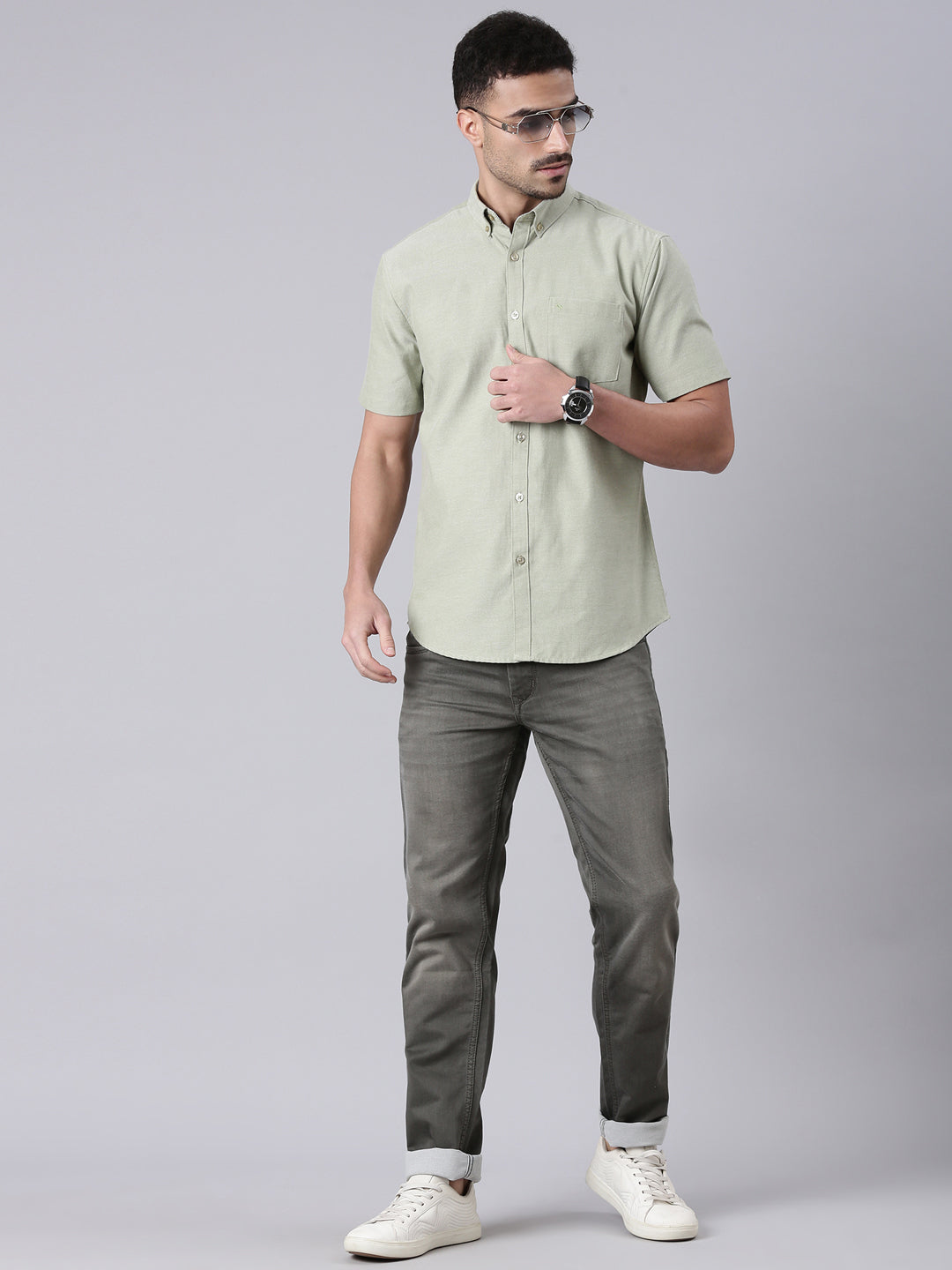 Classic Polo Men's Half Sleeve Green Polo Neck Slim Fit Solid Cotton Casual Shirt | TOY-ENZO-GREEN MF HS
