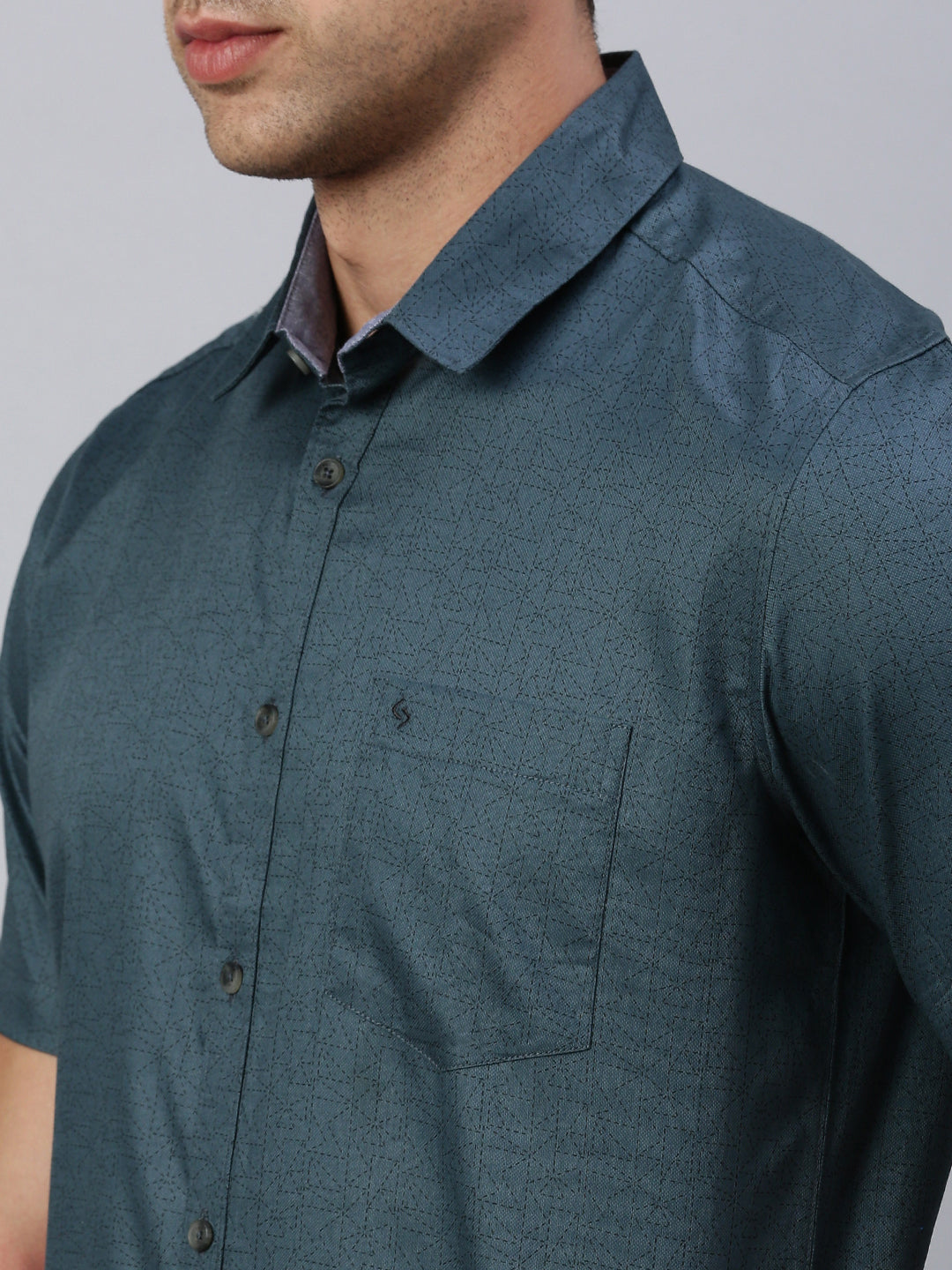 Classic Polo Men's Half Sleeve Dark Teal Slim Fit Solid Casual Shirt | SP2-CL-11 B-HS-PRT-SF