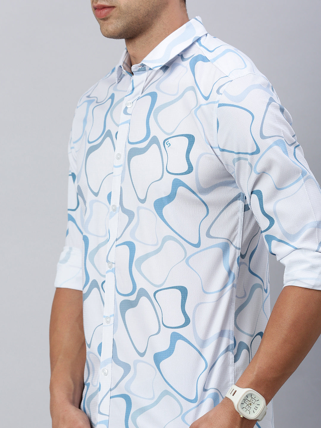 Classic Polo Men's Full Sleeve Lt.Blue/White Polo Neck Slim Fit Printed Shirt | SP2-GN-06 A-FS-PRT-BSL