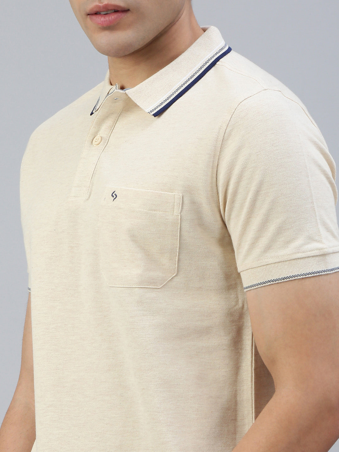 Classic Polo Men's Half Sleeve Lt. Beige Polo Neck Slim Fit Solid T-Shirt||TOY-TOZA-ECRU MEL SF P