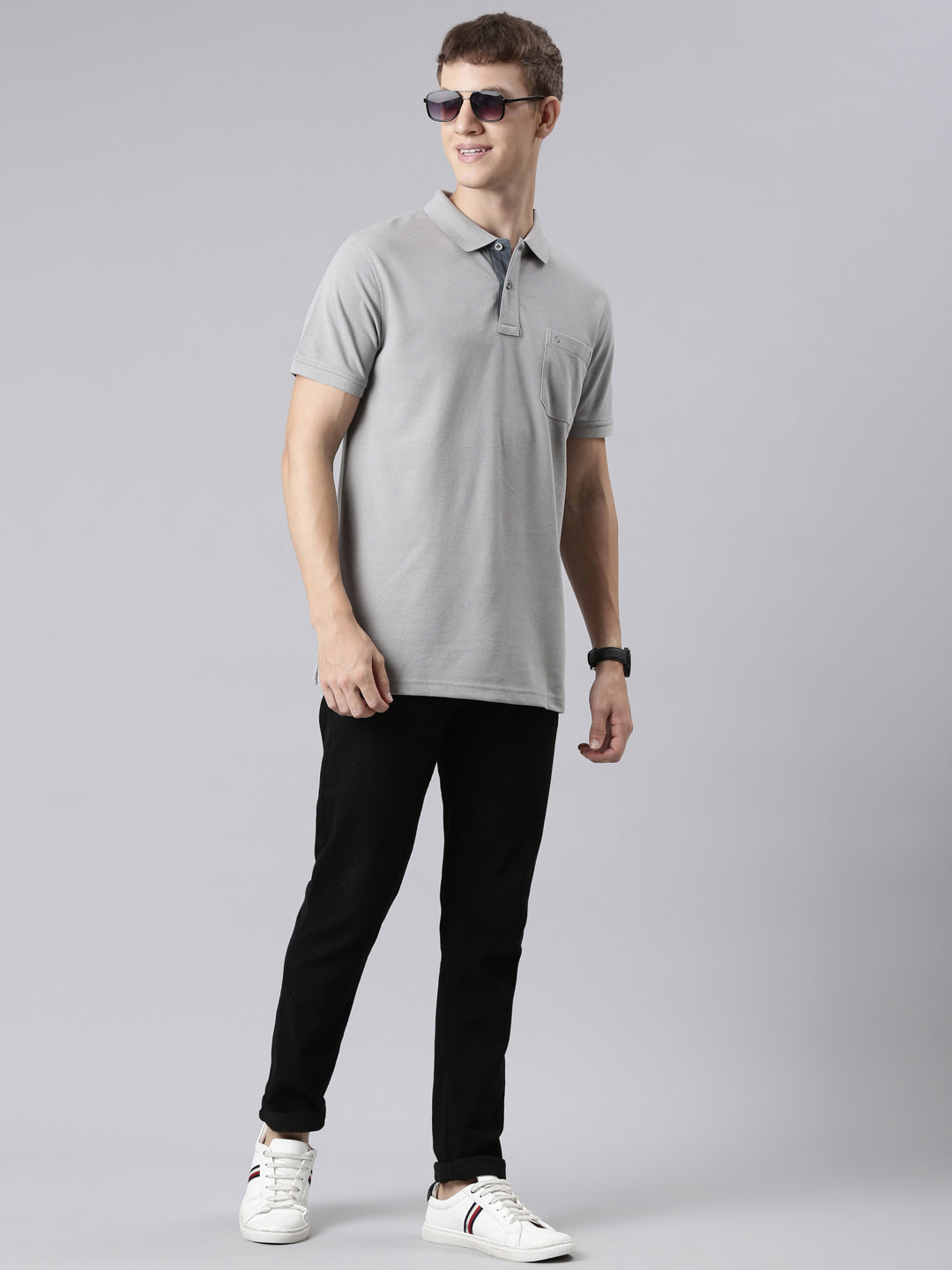 Classic Polo Men's Half Sleeve Grey Polo Neck Slim Fit Solid T-Shirt | TOY-VIROK-SILVER SF P