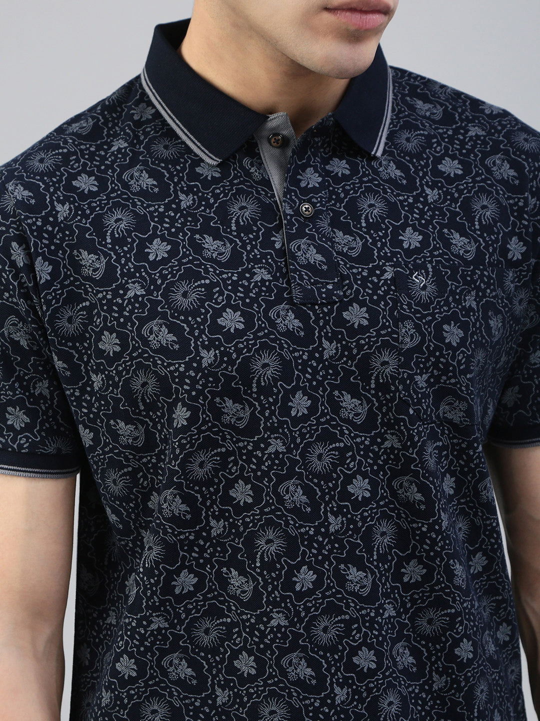 Classic Polo Men's Half Sleeve Black Polo Neck Slim Fit All Over Print T-Shirt||BEAU - 280 A SF P