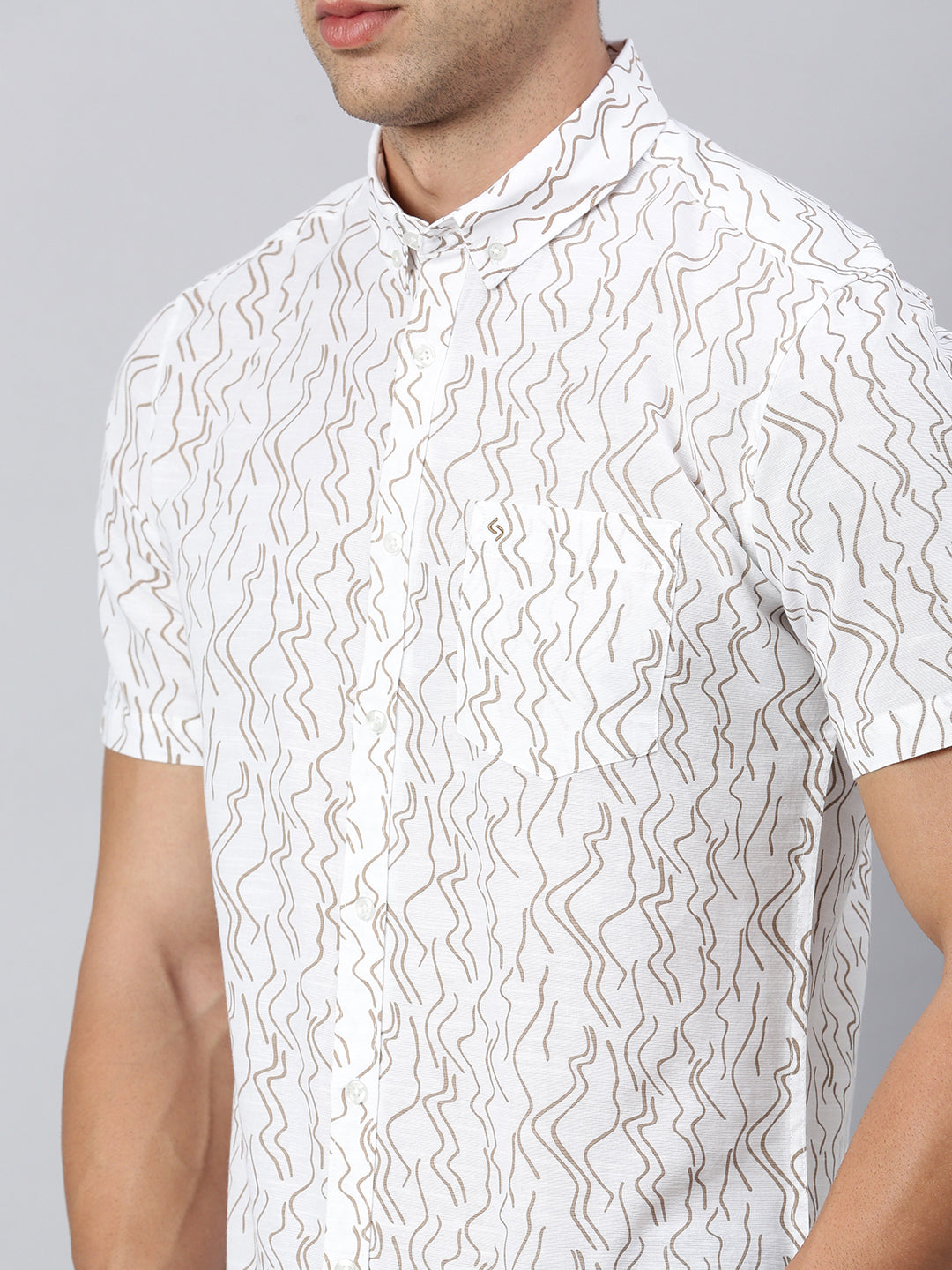 Classic Polo Men's Half Sleeve White/Beige Cotton Slim Fit Woven Shirt | SP2-CL-09 A-HS-PRT-SF
