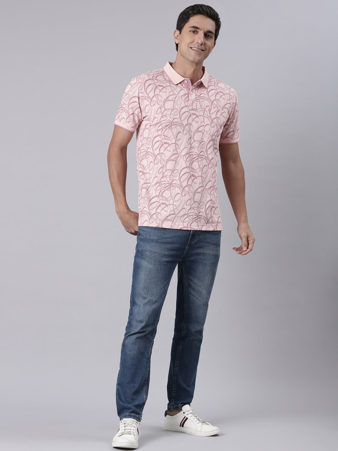 Classic Polo Men's Half Sleeve Peach Polo Neck Slim Fit All Over Print Cotton T-Shirt | BEAU - 286 B SF P