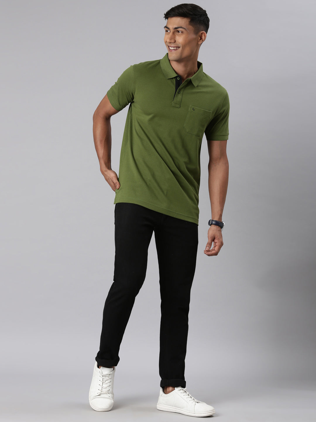 Classic Polo Men's Half Sleeve Olive Polo Neck Slim Fit Solid T-Shirt | TOY-VIROK-OLIVE SF P