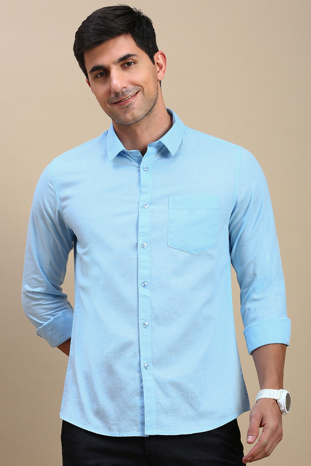 Classic Polo Men's Full Sleeve Blue Polo Neck Slim Fit Solid Casual Shirt SF FS