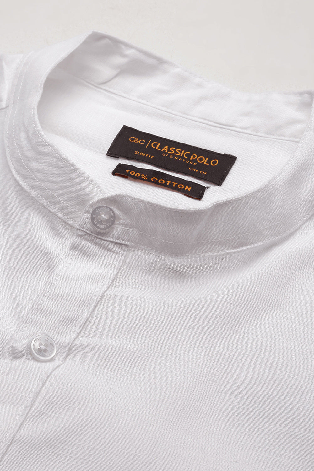 Classic Polo Men's Full Sleeve White Mandrain Slim Fit Solid Shirt | SP2-EL-43 A-FS-SLD-SF-M