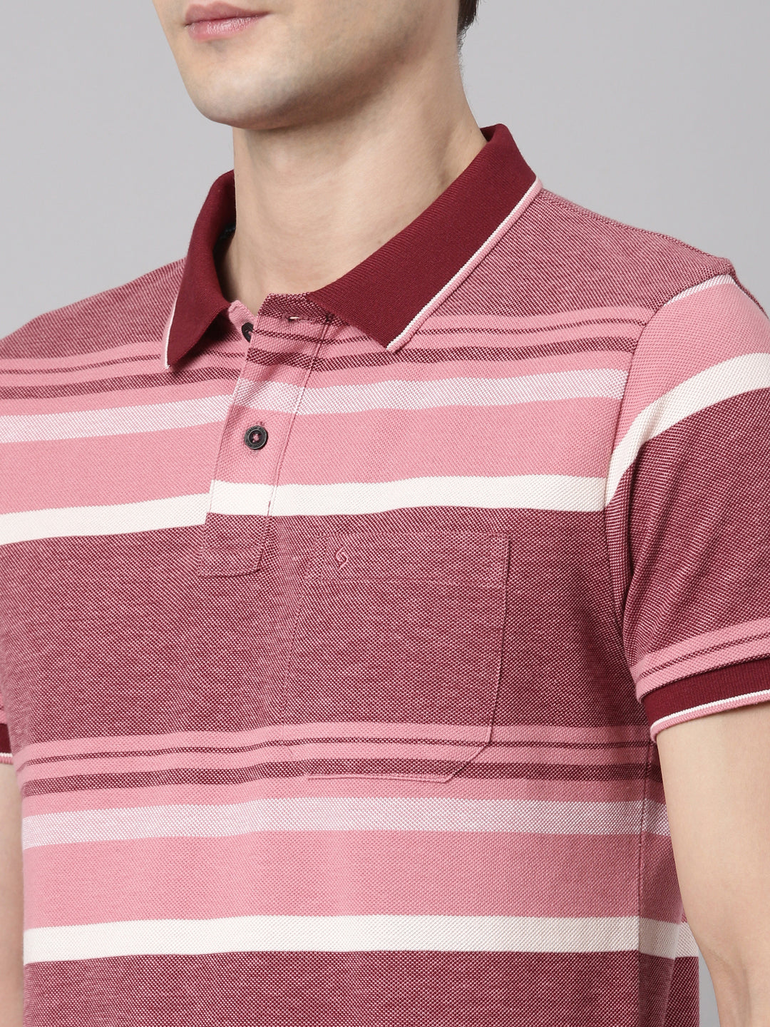 Classic Polo Men's Polo Neck Cotton Maroon Slim Fit Striped T-Shirt | ADORE-222 A SF P