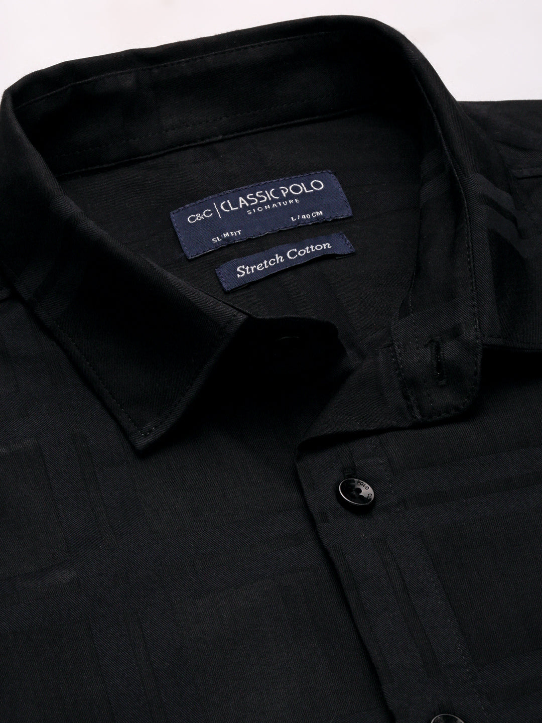 Classic Polo Men's Polo Neck Cotton Black Slim Fit Checked Shirt | SO2-107 B-FS-CHK-SF
