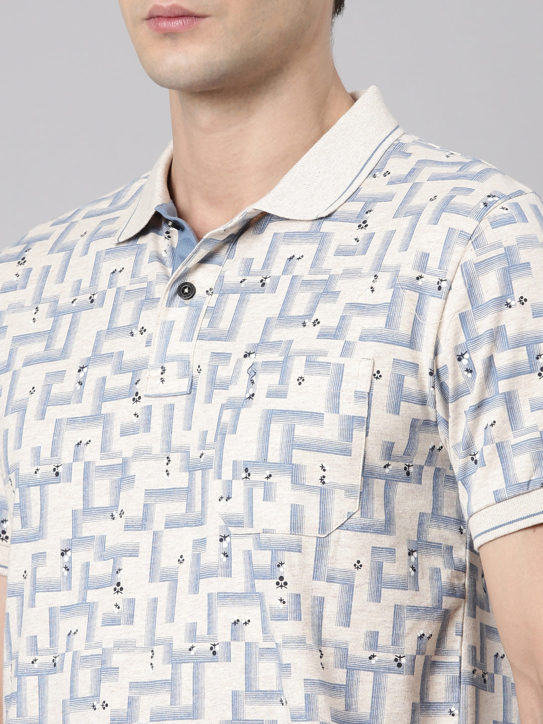 Classic Polo Men's Polo Neck Cotton Beige Slim Fit Printed T-Shirt | BELLO-258 B SF P