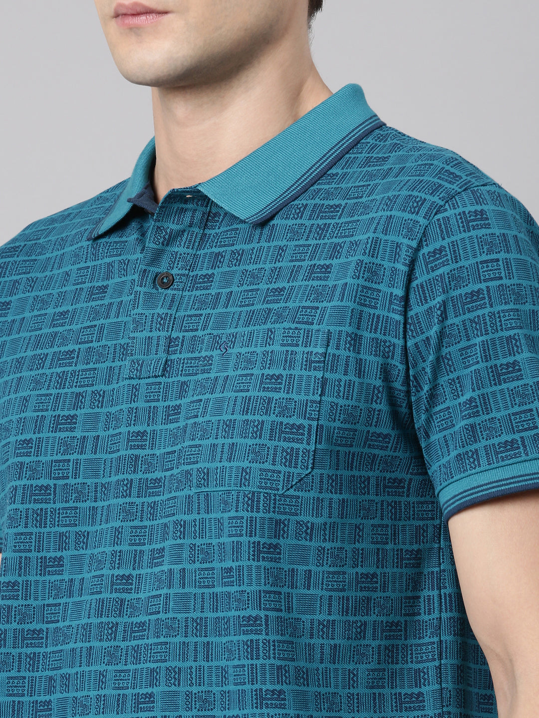 Classic Polo Men's Polo Neck Cotton Teal Slim Fit Printed T-Shirt | BELLO-279 A SF P