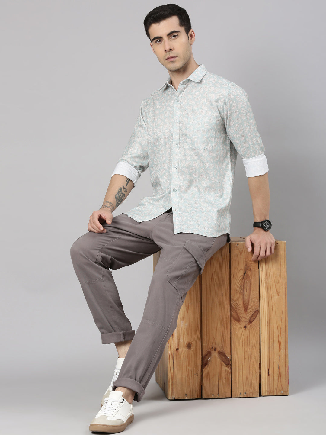Classic Polo Men's Full Sleeve Multicolor Polo Neck Slim Fit All-Over Print Cotton Shirt | SQ2-EL-63 A-FS-PRT-SF