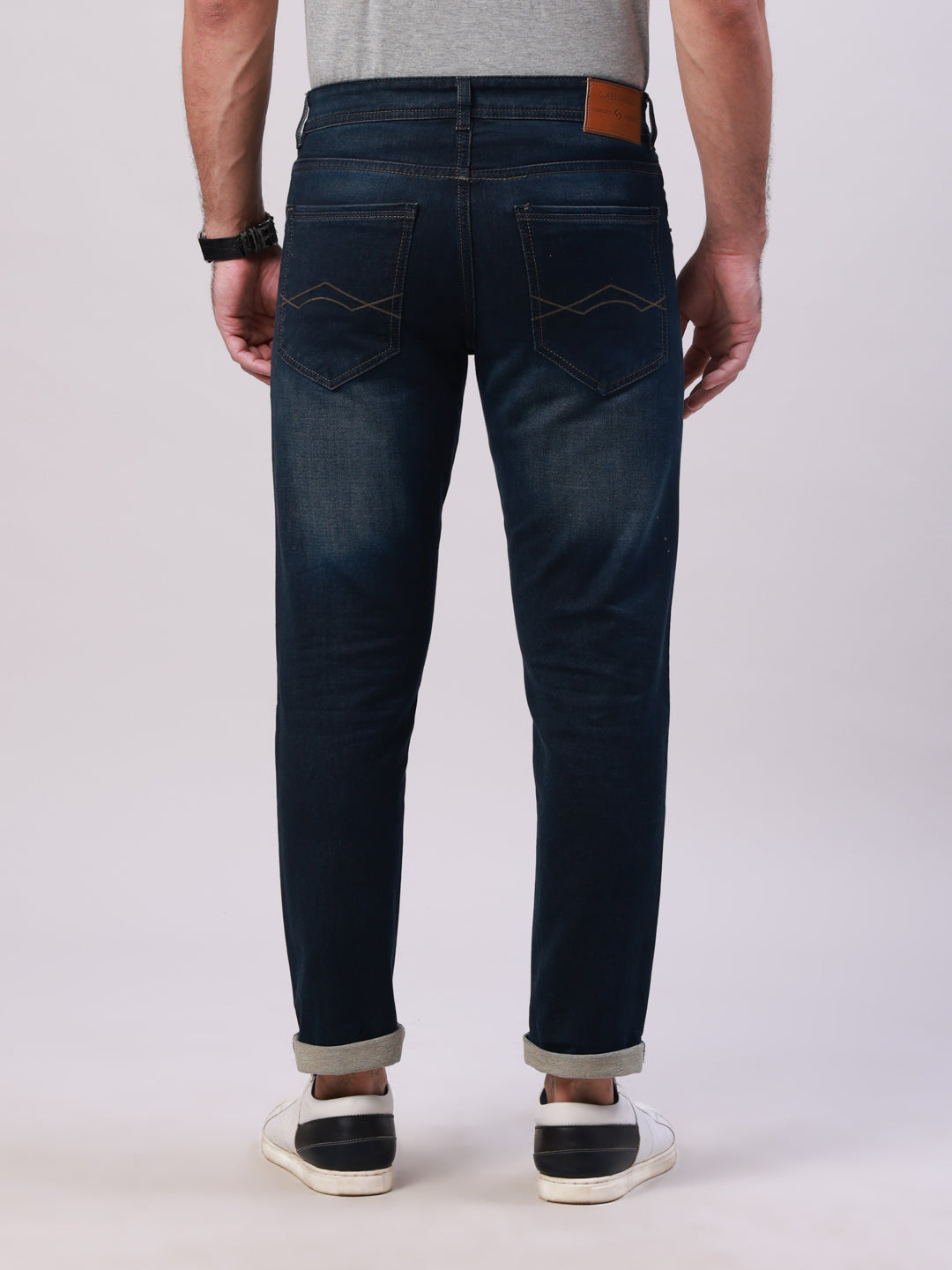 Classic Polo Men's Dark Navy Blue Solid Cotton Ankle Fit Jeans | CPDQ2-43-D.NVY-AF