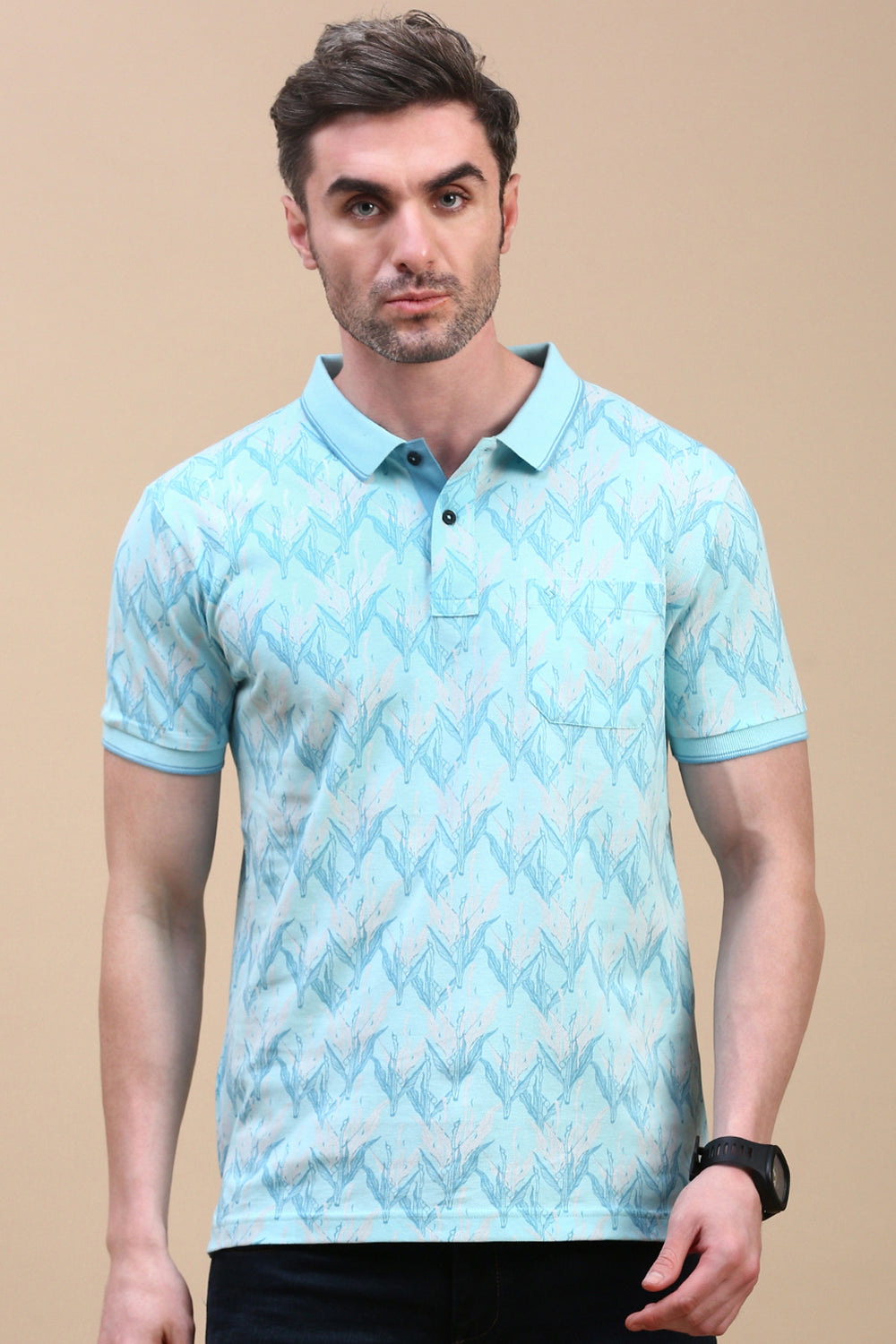 Classic Polo Men's Half Sleeve Green Polo Neck Slim Fit All Over Print T-Shirt | BEAU - 272 A SF P