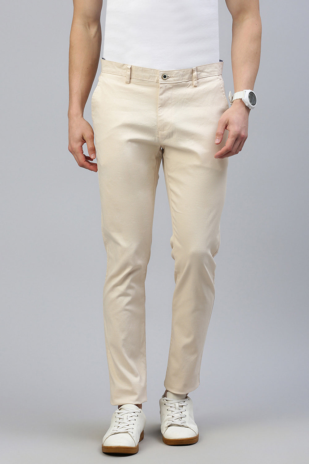 Classic Polo Men's Cream Moderate Fit Solid Trouser | TQ1-CL-21 A-CRM-MF-LY