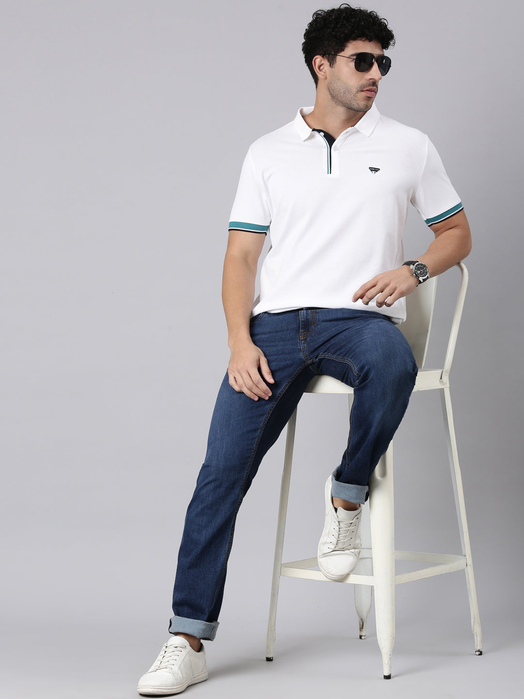 Classic Polo Men's Half Sleeve White Polo Neck Slim Fit Solid Cotton T-Shirt | PRM - 811 B SF P