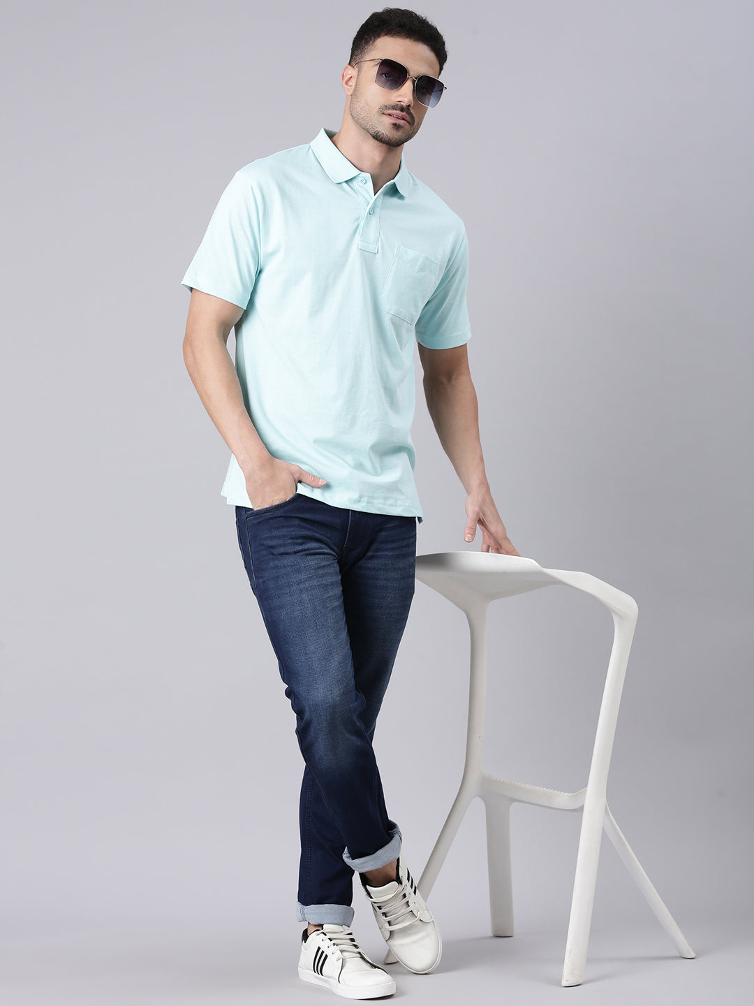 Classic Polo Men's Half Sleeve Aqua Blue Polo Neck Authentic Fit Solid Cotton T-Shirt | TOY-SOLIX-MINT AF P