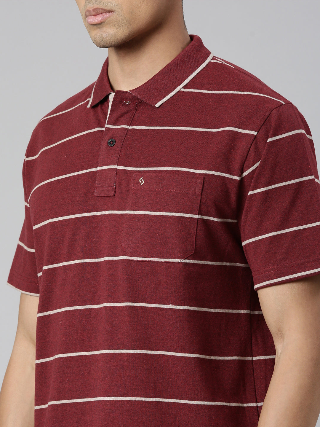 Classic Polo Men's Polo Neck Cotton Navy/Grey Authentic Fit Striped T-Shirt | MEL-253 A AF P