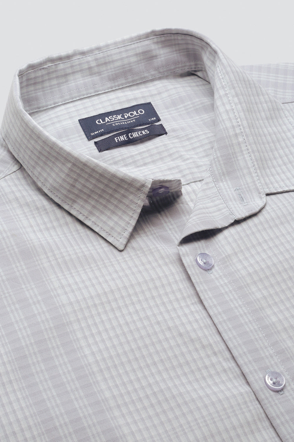 Classic Polo Men's Half Sleeve Grey Polo Neck Slim Fit Checked Shirt | SP2-CL-01 A-HS-CHK-SF