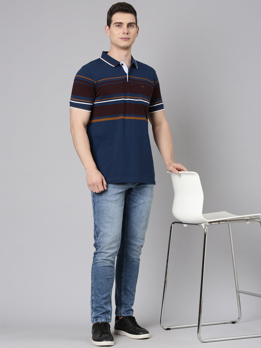 Classic Polo Men's Half Sleeve Multicolor Polo Neck Slim Fit Colorblock Cotton Blend T-Shirt | VTA - 312 B SF P