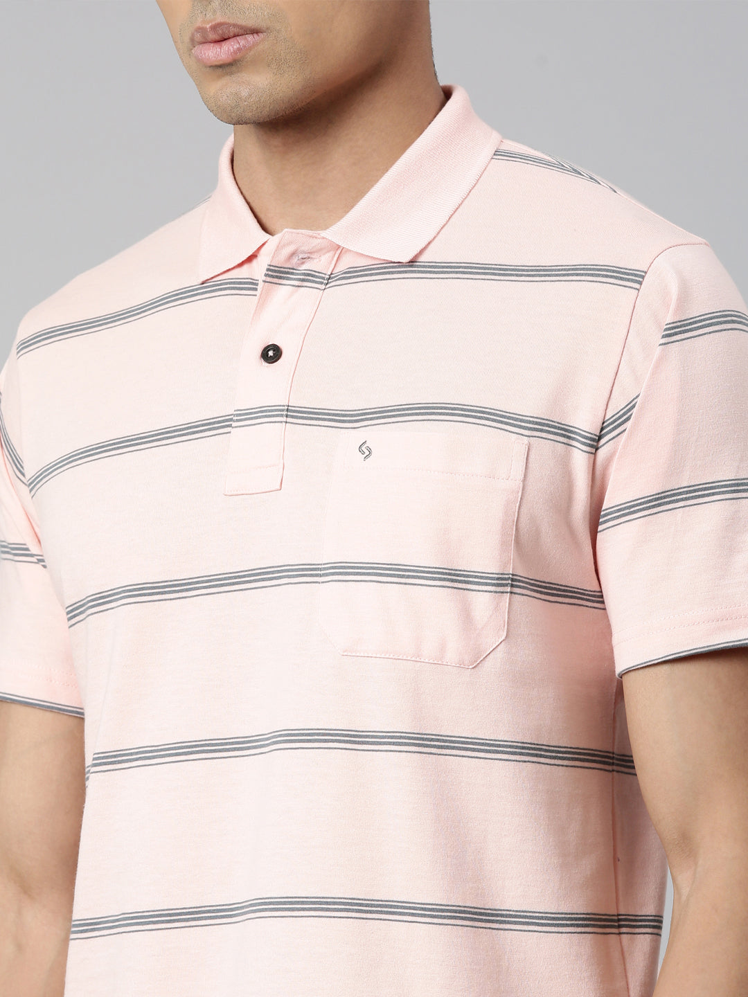 Classic Polo Men's Polo Neck Cotton Lt.Peach Authentic Fit Striped T-Shirt | AVON-557 A AF P