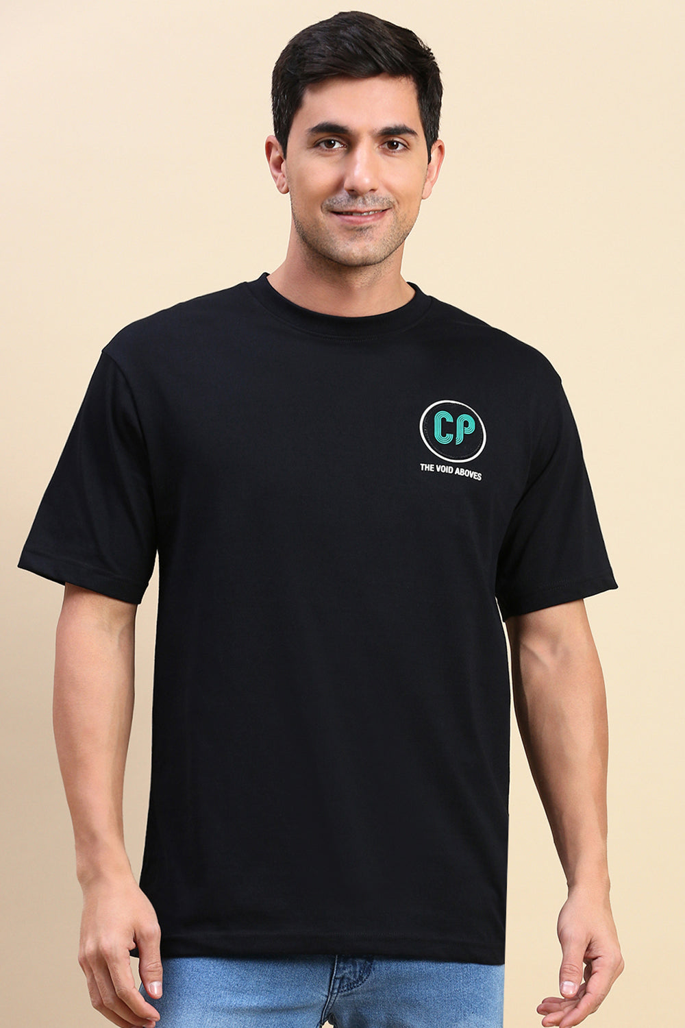 Classic Polo Men's Half Sleeve Black Crew Neck Slim Fit Printed Drop Shoulder T-Shirt | GENX-CREW 60 B SF C