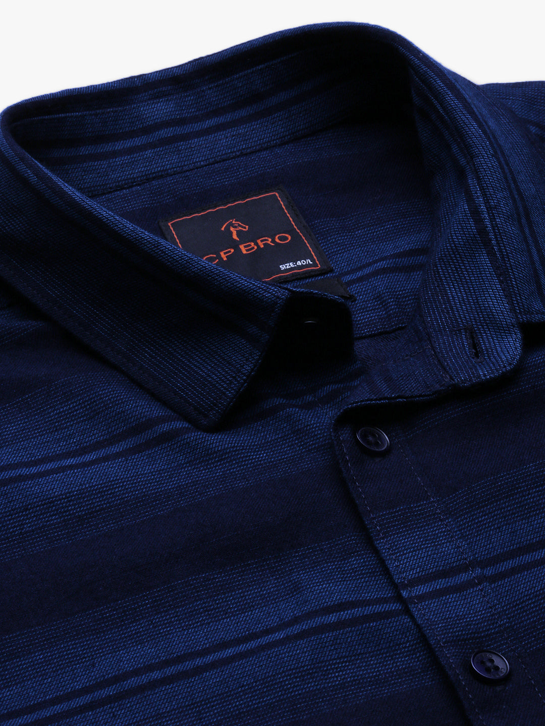 CP BRO Men's Polo Neck Cotton Navy Blue Slim Fit Striped Shirt | SBO2-36A-FS-STR-BSL