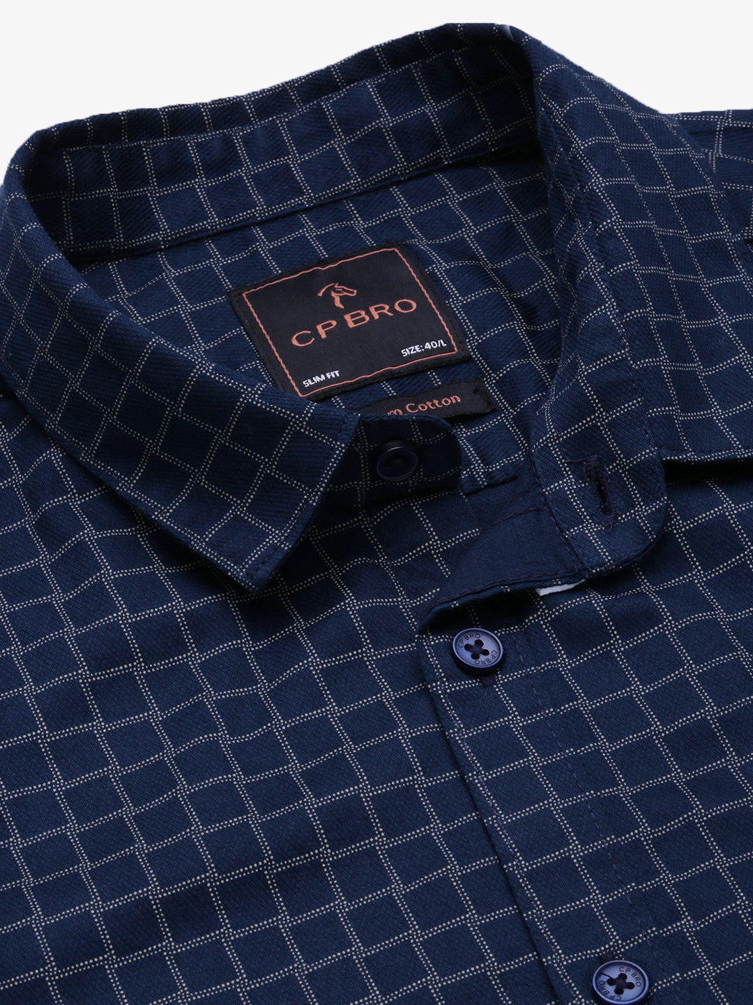 CP BRO Men's Polo Neck Cotton Navy Blue Slim Fit Printed Shirt | SBP1-26A-HS-PRT-BSL