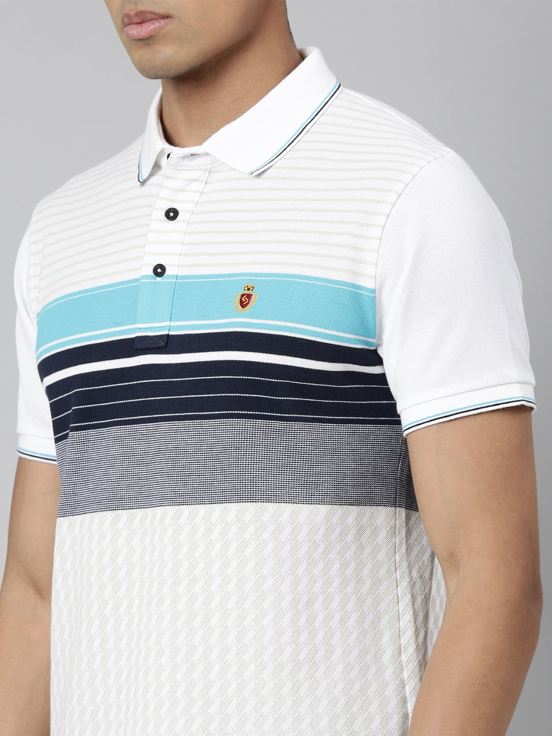 Classic Polo Men's Polo Neck Cotton White/Navy Slim Fit Striped T-Shirt | VTA-276 B SF P