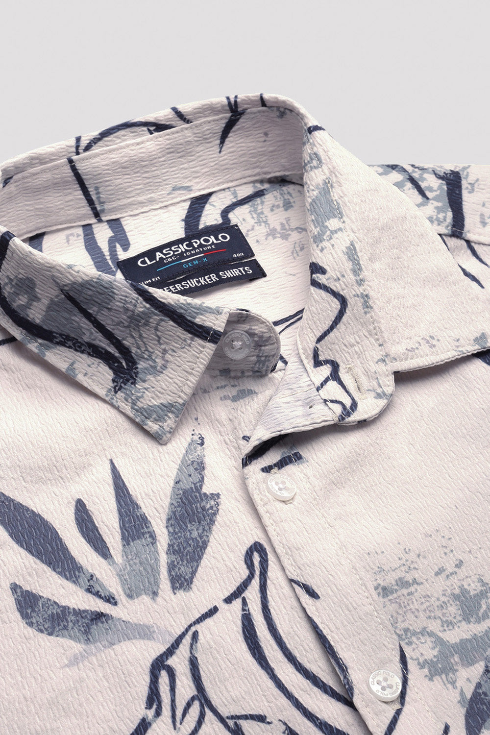 Classic Polo Men's Half Sleeve White/Navy Polo Neck Slim Fit All Over Print Shirt | SP2-GN-07 A-HS-PRT-BSL
