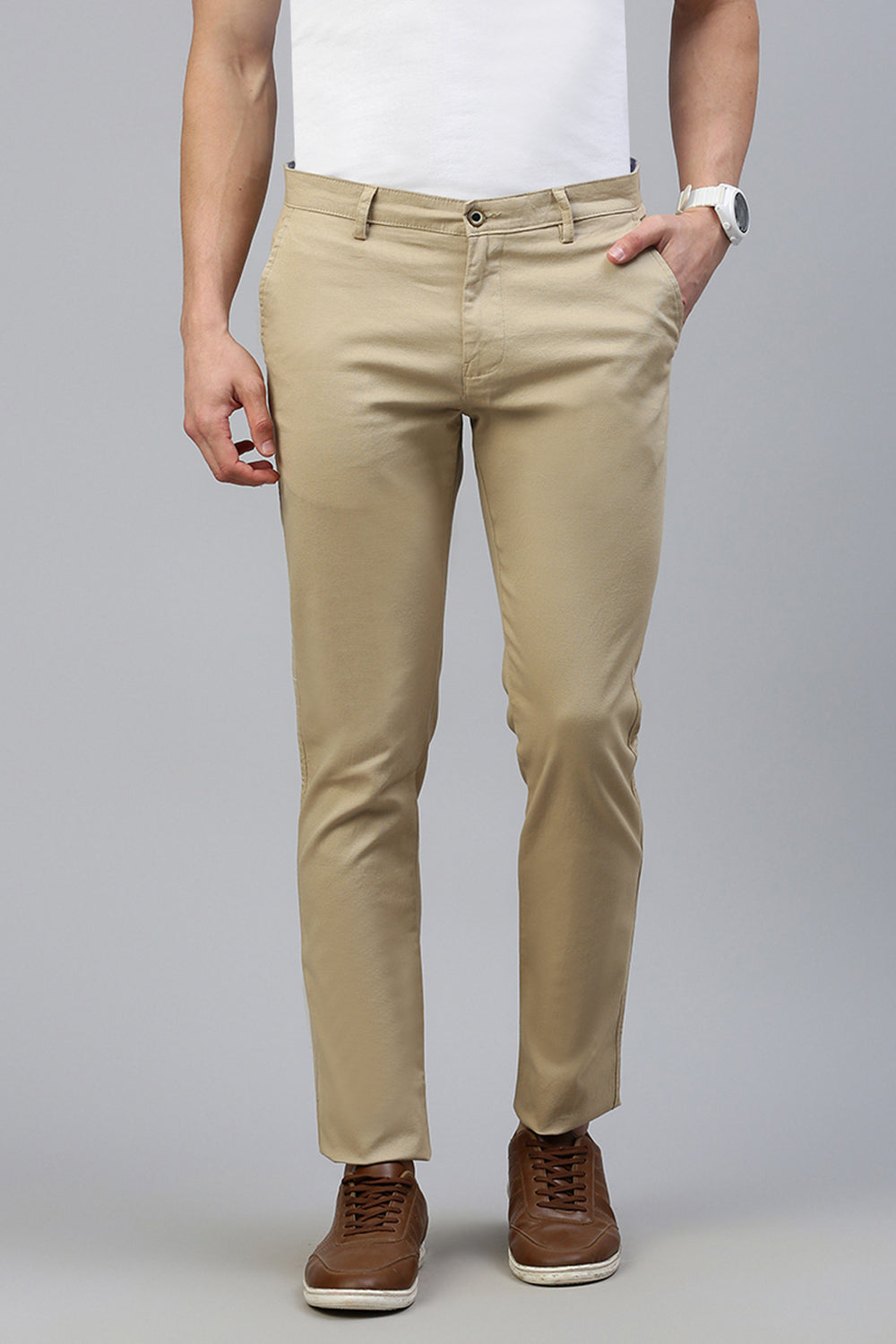 Classic Polo Men's Beige Moderate Fit Solid Trouser | TQ1-CL-21 B-BEG-MF-LY