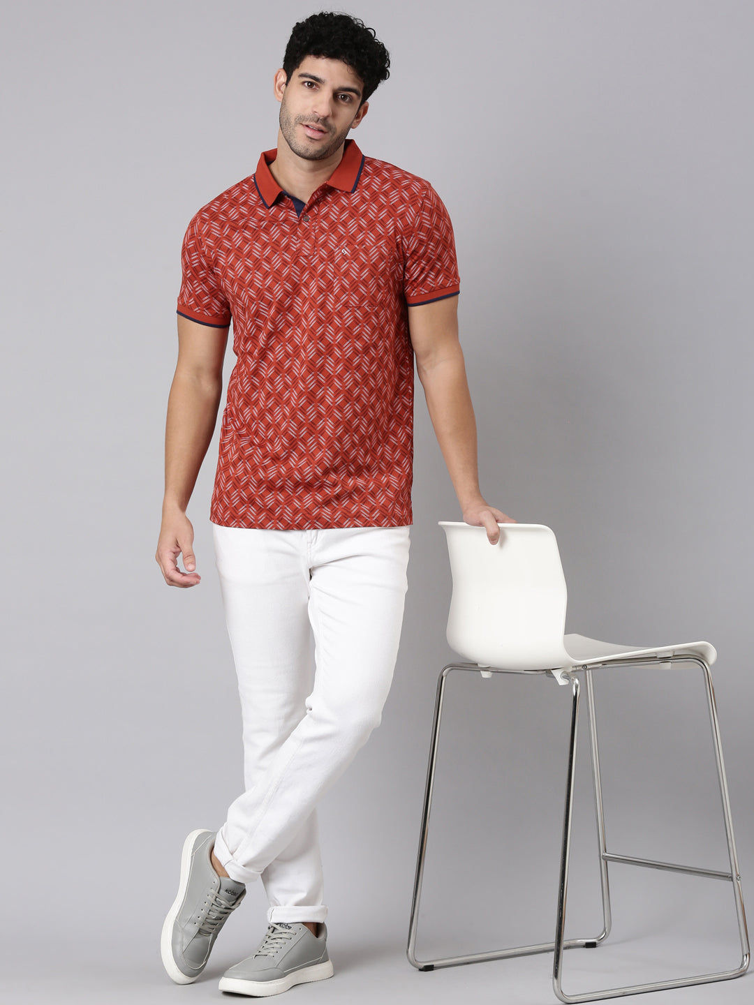Classic Polo Men's Half Sleeve Rust Polo Neck Slim Fit All-Over Print Cotton T-Shirt | BELLO - 399 A SF P